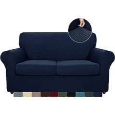 MAXIJIN dīvāna pārvalks, 2 vietīgs dīvāna pārvalks, izstiepts ar atsevišķiem 2 spilvenu pārvalkiem, viesistabas aizsargpārvalks, dīvāna pārvalks ar elastīgām lentēm un putuplasta stieņiem (2 vietīgs, tumši zils)