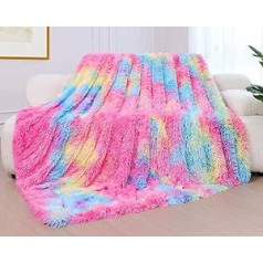 Cuddly Blanket Fluffy 200 x 220 cm, Super Warm Blanket, High-Quality Blanket, Soft & Comfortable Rainbow Blanket, Wool Blanket, Faux Fur, Sofa Blanket, Fleece Blanket, Bedspread