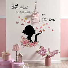 Wall Sticker Girls Wall Sticker Inspirational Quotes Butterfly Flower Wall Sticker for Bedroom Living Room Wall Decoration