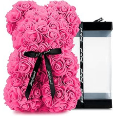 TANNESS 25cm Flower Rose Teddy ar caurspīdīgu dāvanu kastīti un melnu lenti | Dāvanas sievietēm Mākslīgie ziedi Rožu lācis Valentīndienas dāvanas un mājas dekorēšana - karsti rozā