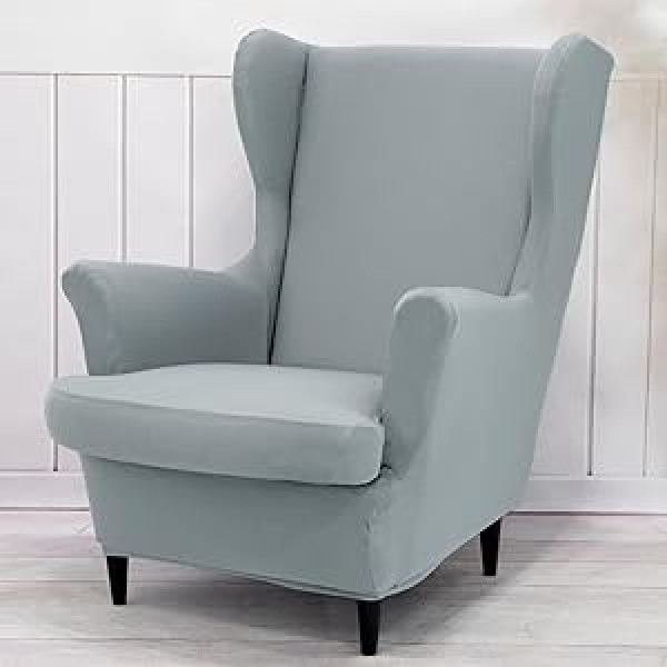 Qelus Wing Back Slipcover Krēsla pārvalks Plīša krēslu pārvalki Atzveltnes mēbeļu pārvalki Aizsargs viesistabas guļamistabas dekorēšanai (gaiši pelēks)