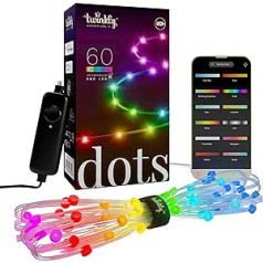 Twinkly Dots elastīgās LED pasaku gaismas ar 60 RGB gaismas diodēm — Ziemassvētku lampiņas iekštelpām un āra lietošanai — ar lietotni vadāms Ziemassvētku rotājums, caurspīdīgs vads, 3 m