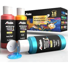 Metallic Pouring Acrylic Paint, Abeier Set of 18 Beads Paints, Pre-Mixed High Flow Casting Paint (60ml), Paint for Pouring on Canvas, Glass, Paper, Wood, Tiles, Stones and More