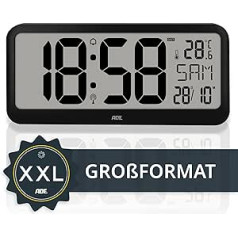 ADE Very Large Digital Wall Clock with XXL Numbers, Radio-Controlled Clock with Calendar, Perfect for Office, Large Room, Workshop, Seniors, Thermometer and Alarm, Table Clock, Black