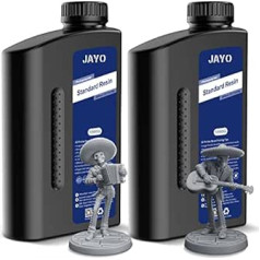 JAYO 3D printera sveķi, 405 nm UV standarta ātri cietējoša fotopolimēra sveķi 4K/6K/8K LCD DLP SLA 3D printerim, augstas precizitātes, maza rukuma, pelēka + tumši pelēka, 1000 g, 2 gab.