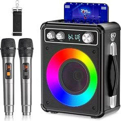 Ankuka karaoke iekārta, pārnēsājams Bluetooth skaļrunis ar 2 bezvadu mikrofoniem, PA sistēma pieaugušajiem un bērniem ar LED apgaismojumu, atbalsta TWS/Rec/FM/AUX/USB/TF mājas ballītēm