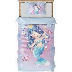 ZTYROLJ Mermaid Gultas veļa 135 x 200 cm Meitenēm Bērniem, Mīkstas Mikrošķiedras Mermaid Gultas Veļas Komplekts, 2 Dabīgs Cute Cartoon Bērnu Gultas Veļa + 80 x 80 cm Spilvendrānas