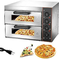 Kommerzieller Pizzaofen, doppelstöckiger elektrischer Pizzaofen, 16-Zoll-Mehrzweck-Toaster, Edelstahl-Backofen, 40 l Fassungsvermögen, Restaurant, Heimgebrauch, mit Timer für Pizza, Brottörtchen