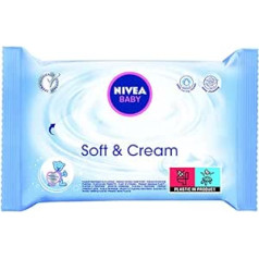 NIVEA BABY Soft & Cream mitrās salvetes (12 x 63 gab.), mitrās salvetes maigai jutīgas mazuļa ādas tīrīšanai, īpaši mīkstas salvetes ar barojošu mīkstu krēmu