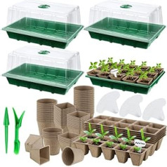 Hahood 4 Pack Samen Starter Tray Set Pflanzen Anzuchtschalen Torftöpfe für Setzlinge mit Samen Starter Töpfe, Kunststoff Keimschale, Pflanzenetiketten, Werkzeug für Blumen Gemüse Pflanzen, Grün