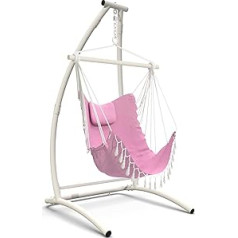 C tips Hängemattenstuhl mit Ständer, Schaukelstuhl ar Nackenkissen, Hängemattenständer für Balkon, Terrasse und Deck, Maximales Gewicht 136,1 kg (Rosa)