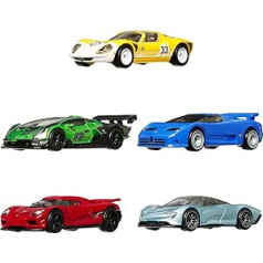 Hot Wheels HFF42 Premium Car Culture Speed Machines Pack of 5 Toy Cars, Full Metal Body, Real Riders Tyres, Sports Car in Scale 1:64, Toy Cars for Children from 3 Years