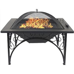 MDA Designs KOJIN daudzfunkcionāls elegants melns kvadrāts Fire Pit āra dārza terases grezns sildītājs