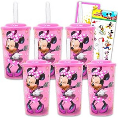 Disney Minnie Mouse Sippy Cups Set - 6 Pack Minnie Tumbler with Straw Bundle with Minnie Stickers (Minnie Cup for Toddlers, Kids, Adults)