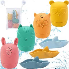 Jiosdo vannas rotaļlieta Baby — vannas rotaļlieta — 8 vannas dzīvnieku komplekts zīdaiņiem un maziem bērniem, ar glabātuvi, vannas spailēm, ūdens rotaļlietām, bērniem, skavām ar atvērumiem, kas izgatavoti no silikona, kas nesatur BPA