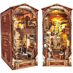 Spilay DIY Book Nook Dollhouse Kit, Booknook grāmatplauktu ieliktņu dekoru aleja, grāmatplauktu modeļu veidošanas jaunrades komplekts ar putekļu pārsegu un mūzikas kastīti SQ14