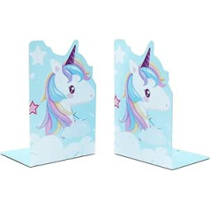 1 Pair Cute Unicorn Bookends, Cartoon Animal, Non-Slip, Thickening Iron Bookends, Metal Bookends, Desk Organiser, Holder for Kids, Girls, Boys, Bookshelves