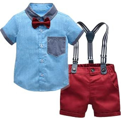 0 to 4 Years Toddler Elastic Clothes Set Handsome Boys Short Sleeve T Shirt Tops Suspenders Shorts Child Kids Gentleman Outfits