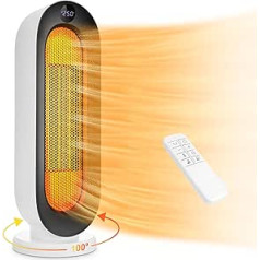 Ventilatora sildītājs, 2000 W keramiskais elektriskais sildītājs ar termostatu, tālvadības pults, pārkaršanas un sasvēršanās aizsardzība, 1–12 stundu taimeris, 100° svārstības, pārnēsājams, enerģijas taupīšanas eko režīms