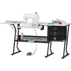 Sew Ready Eclipse Ultra Hobby Machine augšējās atvilktnes + liels apakšējais plaukts, var izmantot arī kā datorgalda šūšanas galds, melns/balts