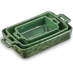 VICRAYS Ceramic Bakeware Set Porcelain Rectangular Baking Mould Baking Mould Lasagne Pans Casserole Dish Set for Cooking Kitchen Cake Dinner 3 Pieces 38.1 x 21.6 cm (Green)