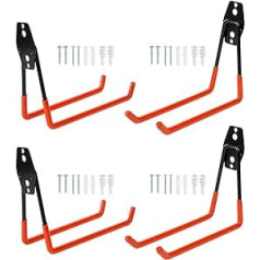 Knpwer Pack of 4 Garage Hooks, Garage Storage Double Hooks, Wall Hooks, Heavy Duty Wall Mount Tool Holder for Bulk Goods, Bicycles (Orange, 19 x 16 cm)