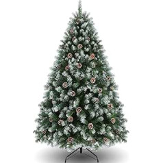 Himimi mākslīgā Ziemassvētku eglīte ar sniegu 180 cm (diametrs apm. 110 cm) 998 uzgaļi, dekorēta eglīte ar priežu čiekuriem, ātras montāžas sistēma, liesmu slāpējošs, saliekams statīvs, balts