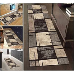 ZVEZVI Rug Runner Hallway Kitchen Non-Slip Washable Brown and Grey Geometric Pattern 40 x 300 cm Colourful Modern Non-Slip Washable Vintage Kitchen Runner Rug Runner Polyester Sold by the Metre