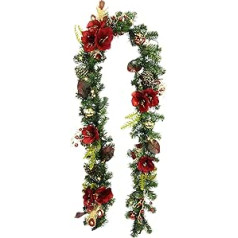 Garland with Artificial Flowers Amaryllis Fir Cones Berries Leaves Feather Glitter with LED Lighting Battery Operated Decoration Christmas Stairs Fireplace Furniture Wall Door Indoor X'Mas Christmas