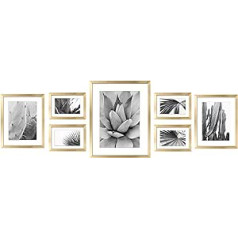 ArtbyHannah Picture Frames Gold Set of 7 Various Sizes, Photo Frame Collage Gallery Wall Frame with Botanical Frame, 1 Piece, 28 x 36 cm, 2 Pieces 20 x 25 cm, 4 Pieces 13 x 18 cm