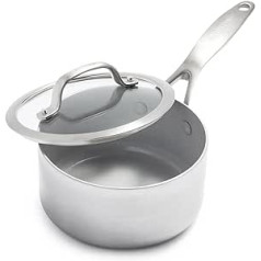 GreenPan Venice Pro trīsslāņu 16 cm / 1,5 l kastrolis ar vāku, veselīgi nepiedegošie virtuves trauki, kas izgatavoti no nerūsējošā tērauda, nesatur PFAS, daudzslāņu, indukcijas, var mazgāt trauku mazgājamajā mašīnā, droši krāsnī, s