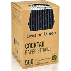Biodegradable Disposable Black Paper Drinking Straws for Cocktails and Drinks - 19.7 x 0.6 cm, Pack of 500 - for Home, Bars and Restaurants