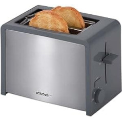 Cloer Toaster, 825 W, für 2 Toastscheiben, integrierter Brötchenaufsatz, Nachhebevorrichtung, Krümelschublade, wärmeisoliert, Edelstahl, Dunkelgrau