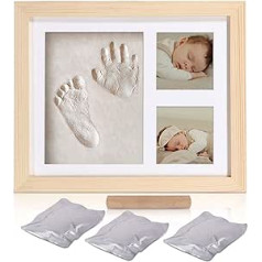 Meilo Baby Handprint Clay Picture Frame, Shapes and Prints Kits, Wooden Frame and Acrylic Glass, Gift for Baby Christening Casting and Printing Set (wood-2823)