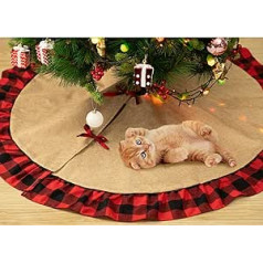 BEJOY 122 cm Christmas Tree Skirt with Red and Black Plaid Border, Christmas Tree Rug with Grid Buffalo Check, Indoor Christmas Tree Decoration