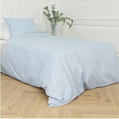 OMHU Percale gultas veļa 135 x 200 cm, GOTS sertificēta gultas veļa, Mīkstas organiskās kokvilnas gultas veļas komplekts ar 1 x segas pārvalku 135 x 200 cm + 1 x spilvendrāna 80 x 80 cm (gaiši zils)