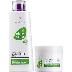 L R LR Aloe Via Aloe Vera sejas kopšanas komplekts (200 ml attīrošs pieniņš un 100 ml ādas krēms)