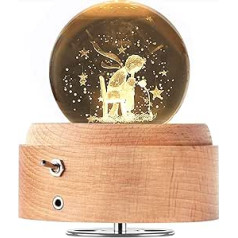 BIAOQINBO Crystal Ball Music Box, 360° Rotating Wooden Music Box with Light, Illuminated Projection Function, Gift for Christmas, Thanksgiving, Birthday, Valentine's Day, Mother's Day