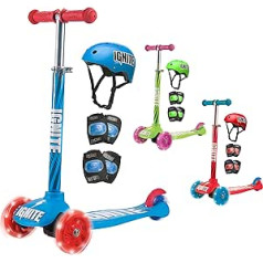 Children's Scooter with 3 Wheels, Includes Safety Pad and Helmet, from 3 Years, LED Lighting Wheels, Adjustable Steering Height, Scooter for Balance, Lean to Steer