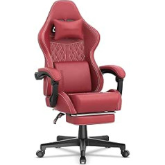 Ferghana spēļu krēsls, polsterēts spēļu krēsls, ergonomisks biroja krēsls, sacīkšu spēļu krēsls ar kāju balstu, regulējams jostasvietas spilvens, spilvens, PU ādas datorkrēsls spēļu pieaugušajiem pusaudžiem (sarkans)