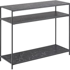 AC Design Furniture Ingelise Console Table with 2 Shelves in Black Marble Look and Metal, Side Table with Shelf, Standing Shelf in Black, Living Room, Industrial Style, W: 100 x H: 79 x D: 35 cm