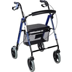 Mobiclinic, Rollator, Hércules, Europäische Marke, Gehwagen für Senioren, Faltbar und Leicht, Aluminium, Höhenverstellbar, Stoffkorb, Laufhilfe mit Gepolsterter Sitz, Blau