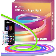 Neona LED sloksne 5 m RGB IC LED sloksnes gaismas ar mūzikas sinhronizāciju, darbojas ar Alexa, Google palīgu, gaismas virve dzīvojamās istabas sienu dekorēšanai (neatbalsta 5G WiFi)