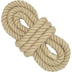 20 mm x 30 m Thick Jute Rope, 4 Strands Twisted Swing Rope, Heavy Duty Tug Rope, Hessian Cord for Crafts, Gardening, Hammock, Home Decoration, Railing, Climbing, Dock