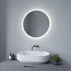 AQUABATOS® vannas istabas spogulis LED vannas istabas spogulis ar apgaismojumu apaļš 60 x 60 x 2,5 cm vannas istabas spogulis IR sensors infrasarkano žestu vadība Vēsi balts 6400 K aptumšojams plāns dizains