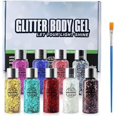 Viola House 9pcs Glitter Face, Christmas Makeup Chunky Glitter Gel for Eyeshadow, Glitter, Cosmetics, Body, Face, Hair, Nails