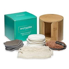 Enchantée Sustainable Premium Beauty Set: 21 x Washable Make-Up Pads + 1 x Velvet Pad - Includes Bamboo Storage Box and Laundry Net / Reusable / Environmentally Friendly / Bamboo and Cotton