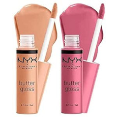 Nyx Professional Makeup lūpu spīdums ar spīdīgu apdari un nelipīgu formulu, Sviesta spīdums, Madeleine & Tiramisu, Twin Pack