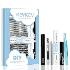 Kevkev DIY skropstu pieaudzēšanas komplekts 360 gabali Individual Lashes Cluster skropstu līme un skropstu līmes noņemšanas līdzeklis (20D + 40D, D-10-16 Mix)