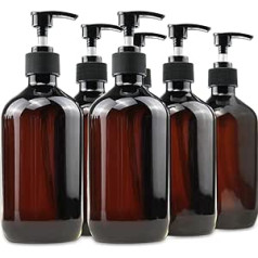 Foochy Tukšas plastmasas pudeles ar sūkņa dozatoru un 6 etiķetēm komplektā, atkārtoti uzpildāmi ceļojumu konteineri roku dezinfekcijas līdzeklim, šampūnu losjonam utt. — nesatur BPA/parabēnus, 500 ml (6 papakojumā)